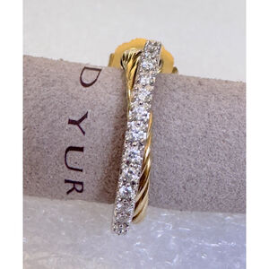 David Yurman 18K Yellow White Gold Pave Diamond 23.8mm Single Hoop Earring